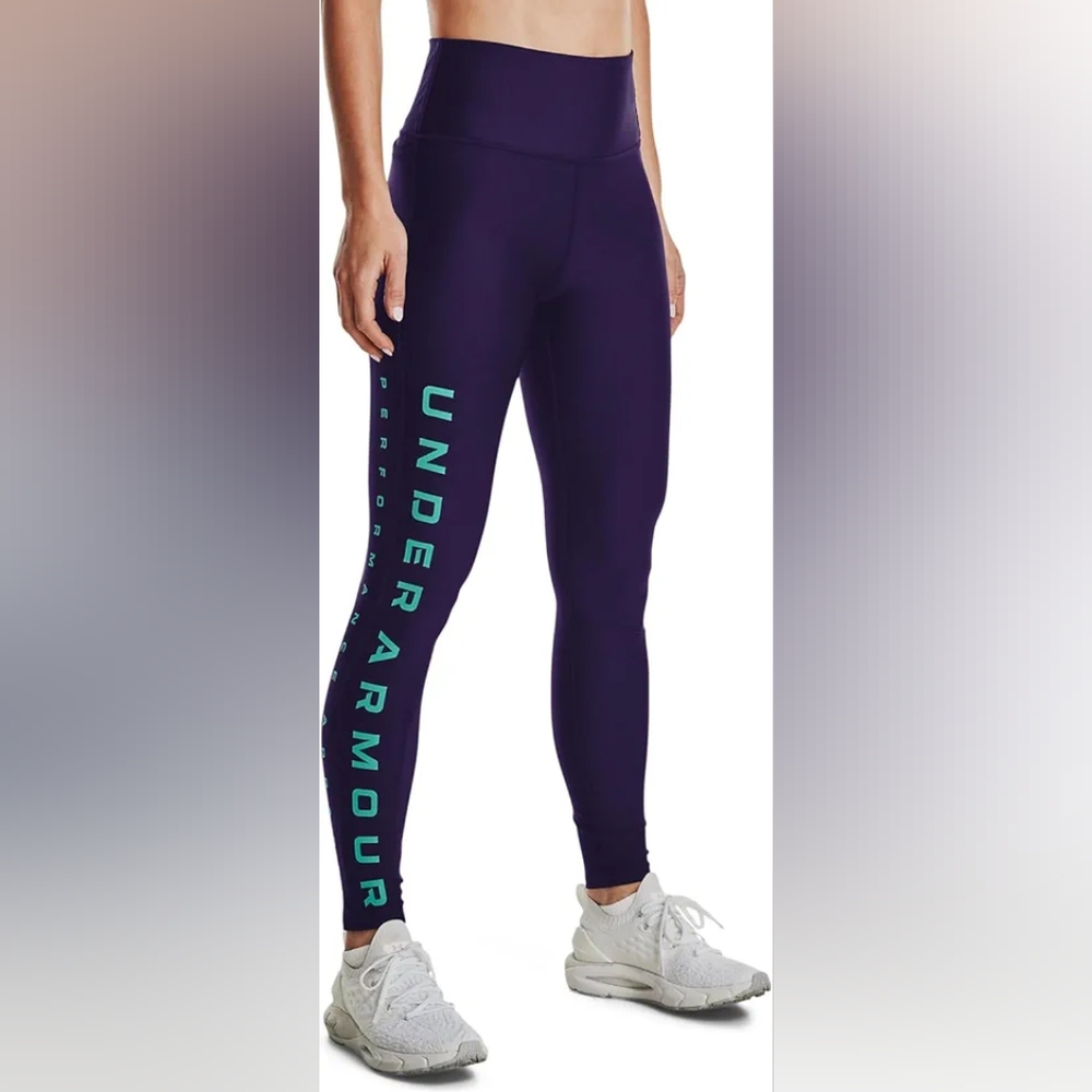 NWOT‎ Under Armour Women's Dark Purple Leggings with Teal Logo, Size M